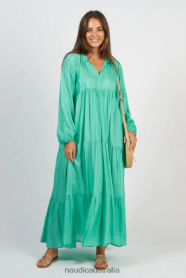Naudic Clothing NVH8Z6117 Women | Naudic Amisha Long Sleeve Maxi Dress Emerald