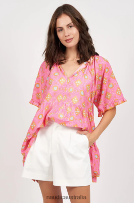 Naudic Clothing NVH8Z6307 Women | Naudic Matilda Short Sleeve Top Bandhani